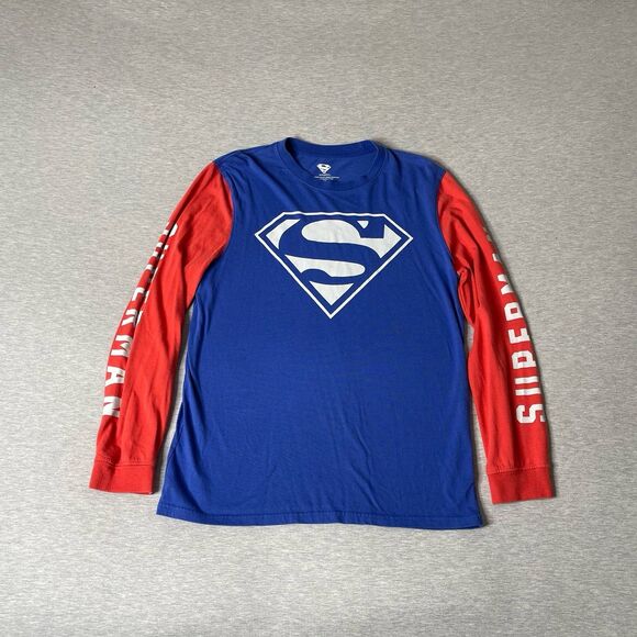 DC Comics Superman Men’s Classic Logo Color-block Long Sleeve Graphic T-Shirt - Picture 1 of 10